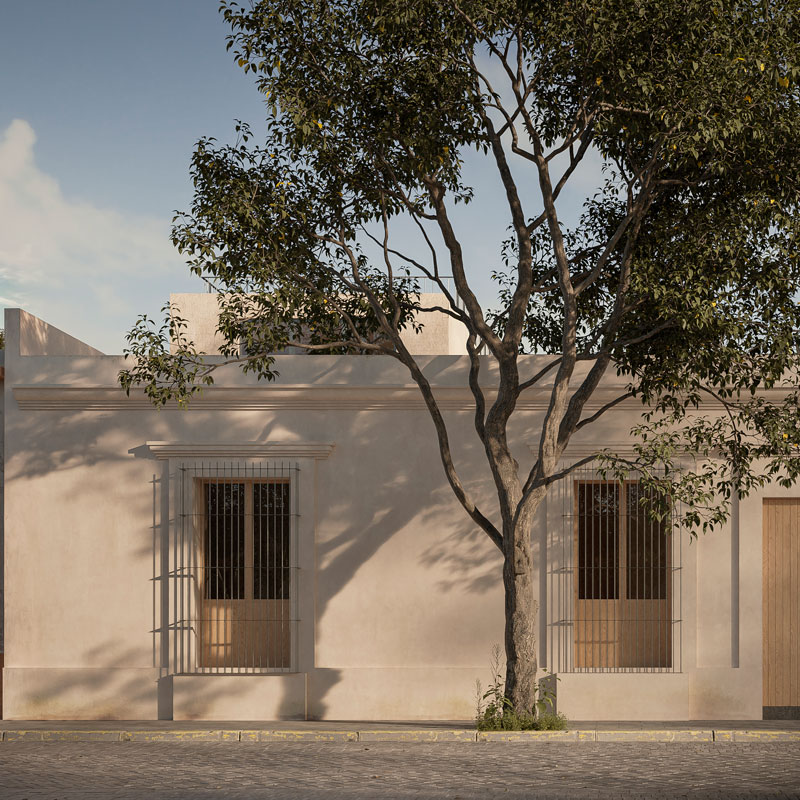 Colonial exterior of condos for sale in Oaxaca Mexico el centro render for pre-venta